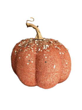 Jolie citrouille décorative orangée pailletée avec sa queue dorée