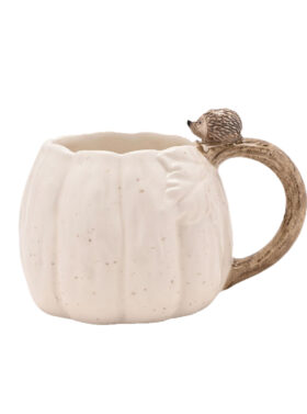 Tasse en céramique en forme de citrouille avec motif hérisson | coloris blanc