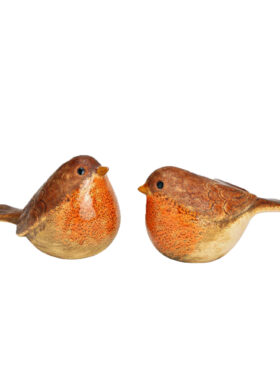 Lot de 2 figurines décoratives en grès – petits oiseaux charmants