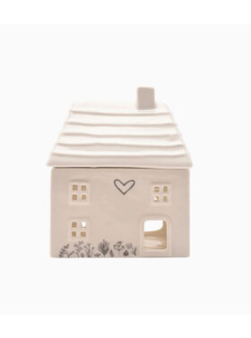 Brûleur d'huile en forme de petite maisonnette avec motifs floraux