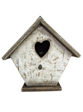 Nichoir décoratif en bois naturel pour oiseaux avec entrée en forme de cœur