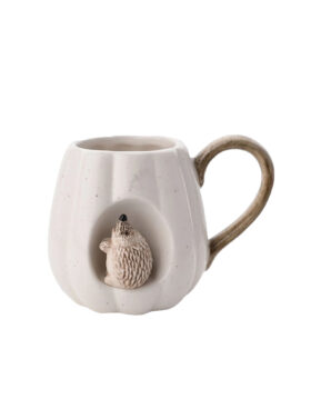 Tasse en céramique en forme de citrouille avec motif hérisson | coloris blanc