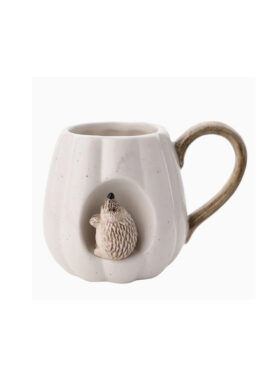 Tasse en céramique en forme de citrouille avec motif hérisson | coloris blanc