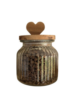 Bonbonnière décorative en verre avec couvercle en forme de cœur.