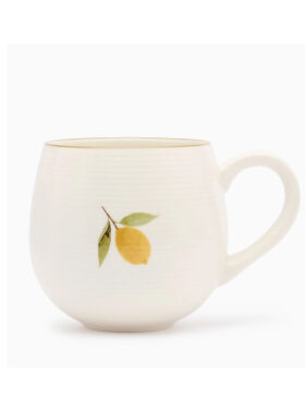 Tasse ronde en céramique blanche avec motif citron