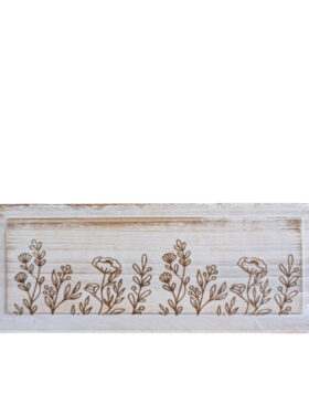 Jardinière rectangulaire en bois blanchi – Motifs floraux avec protection plastique