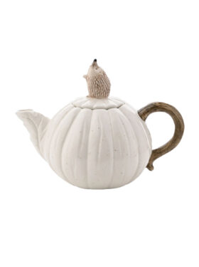 Théière en céramique blanche en forme de citrouille avec hérisson décoratif