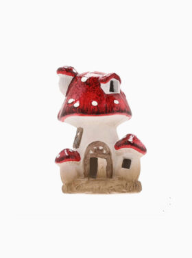 Champignon décoratif en résine rouge et blanc avec éclairage LED - Taille M