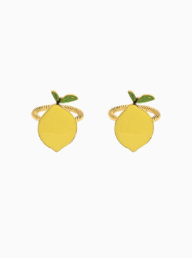Lot de 2 ronds de serviette dorés motif citron – Élégance méditerranéenne pour table estivale