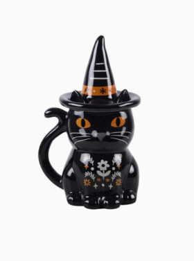 Tasse en céramique en forme de chat avec chapeau noir | Cadeau fantaisie