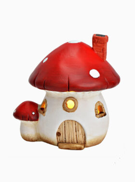 Champignon décoratif XL en résine rouge et blanche avec éclairage LED