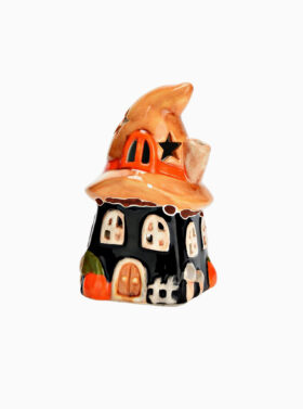 Maison de sorcière lumineuse en céramique - Coloris orange et noir